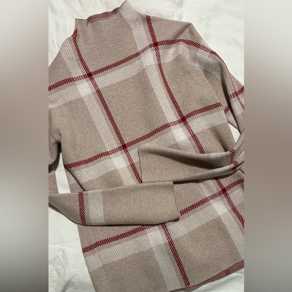Plaid Knit Sweater in Beige and Red